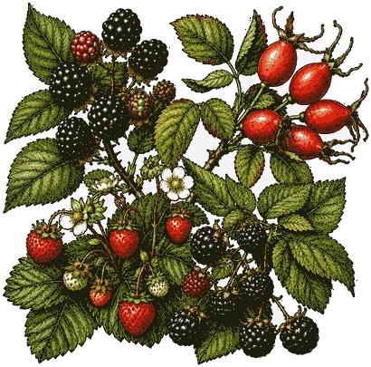 Autumn Forager Gin botanicals, engraved illustration