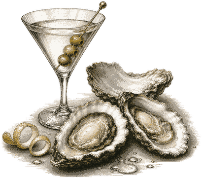 Ocean Forager Gin botanicals, engraved illustration